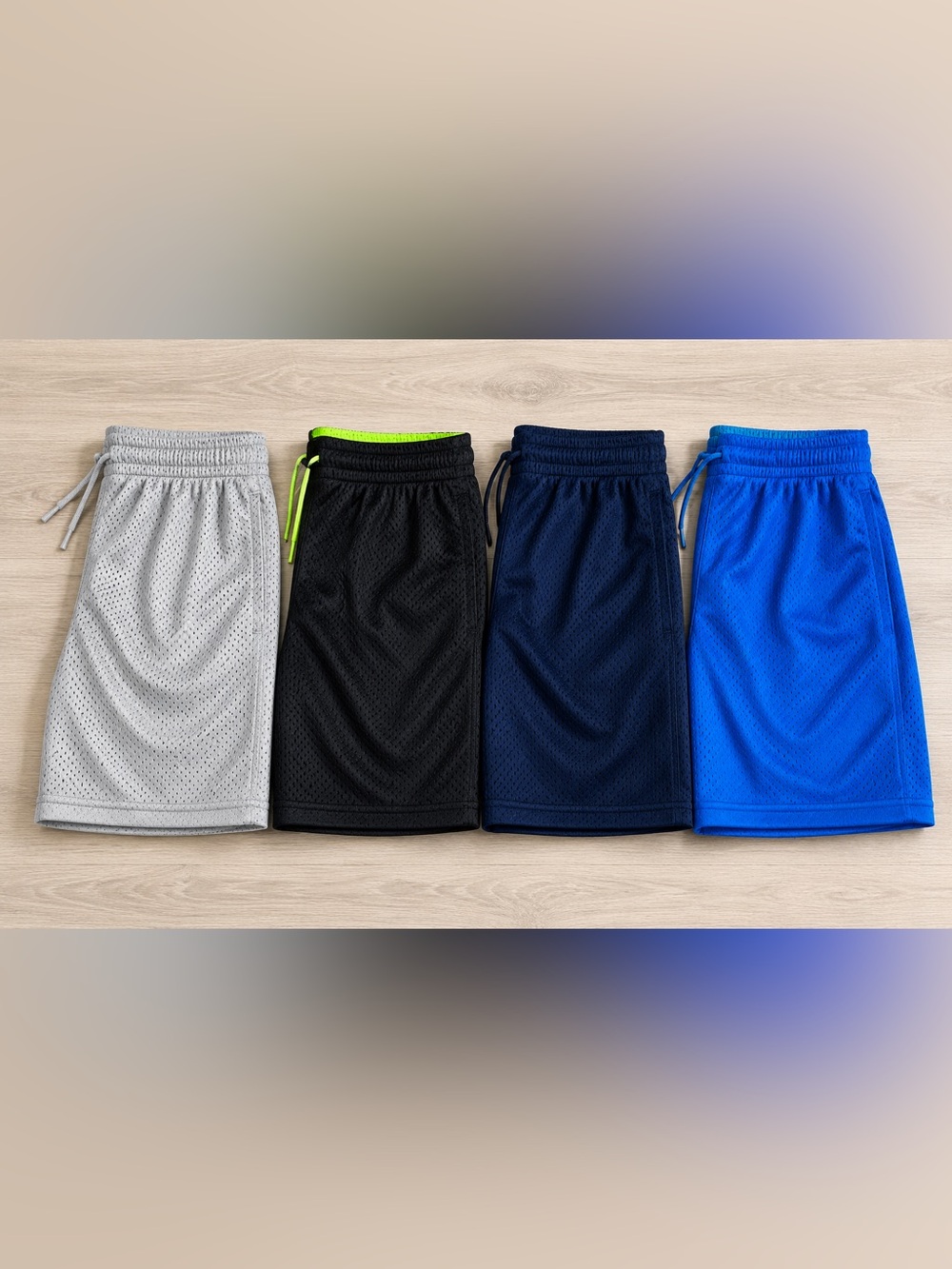 Athletic Works Boys 4-Pack Mesh Athletic Shorts Size 8 | Black Blue Gray